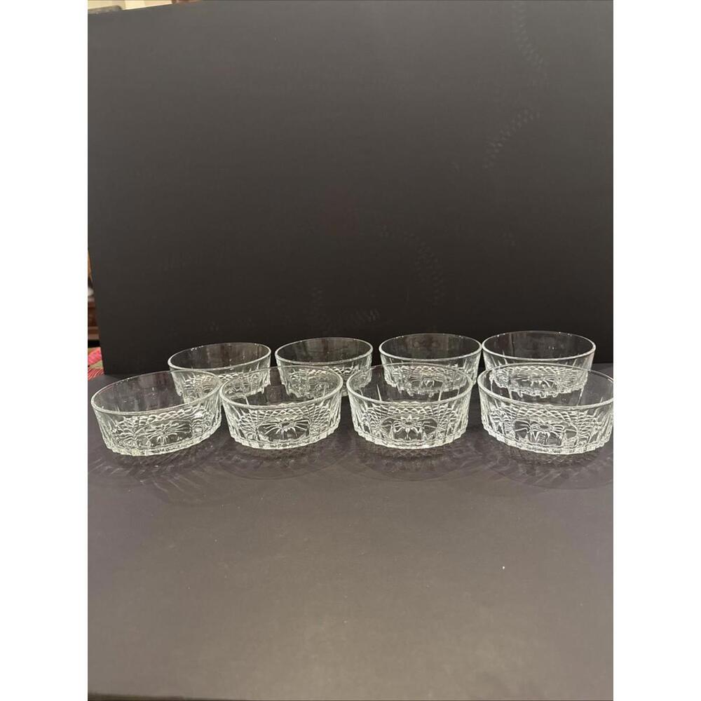 8 Arcoroc Diamant Clear Glass Salad Ice Cream Fruit Bowls 5" Starburst France